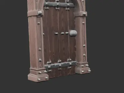 Castle Dungeon Door with Iron Hinges Low-poly 3D model