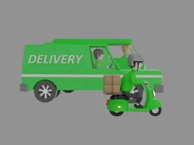Delivery service transportation set  Blender rendering Low-poly 3D model