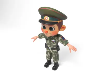 Russian soldier cartoon Low-poly 3D model