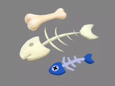 Cartoon Fish Bones - Kitchen waste Low-poly 3D model