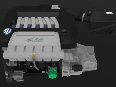 Volkswagen Golf R32 VR6 24v engine Low-poly 3D model