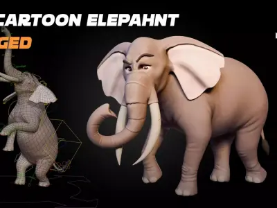 Cartoon Elephant Rigged Stylized Animal Character Free low-poly 3D model