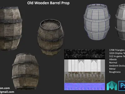 Old Wooden Barrel  Low-poly 3D model