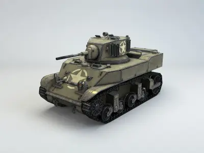 Low Poly M5A1 Stuart light tank Low-poly 3D model