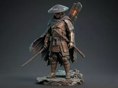 Cyberpunk Samurai Miniature Sci Fi Ronin Warrior 3D print model