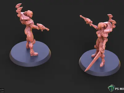 Elf Female Soldier Pose 1 - 8 Variants and 2 Pinups 3D print model