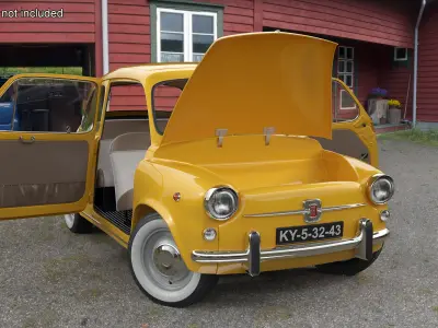 Retro Coupe Fiat 600 Yellow 3D model
