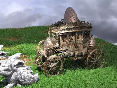 High polygon Stage Coach with Bunny 3D With Easter EGG  3D model