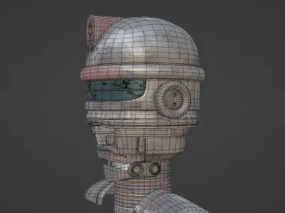 Robohead robot wearing helmet Low-poly 3D model