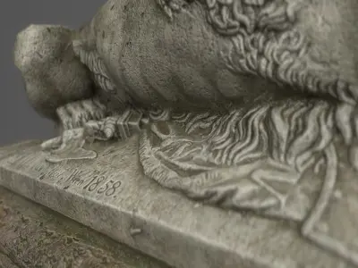 Old statue lion Low-poly realistic PBR 3D model and printable Low-poly 3D model