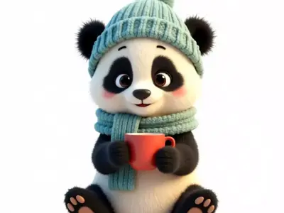 Cartoon Panda Winter Character 3D Model Cozy Mascot Low-poly 3D model