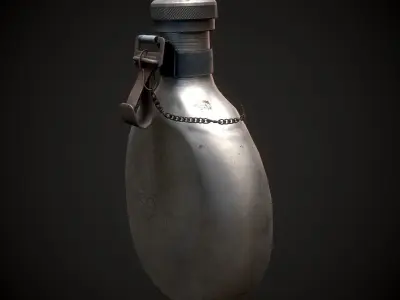 Vintage Military Water Flask - Low poly Game-ready PBR 3D Model Low-poly 3D model