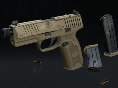 FN509 Tactical Pistol with 17 round 9mm Mag 3D model
