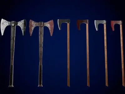 Double handed viking axes Free low-poly 3D model