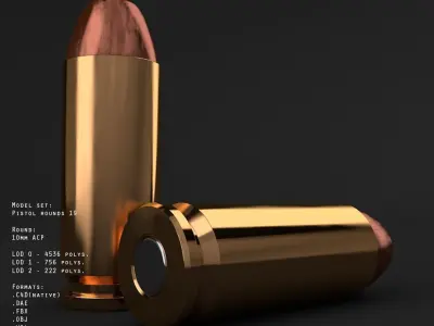 19 pistol-revolver rounds 3D model