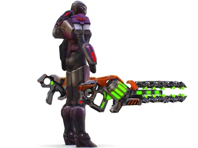 Cartoon Sci-Fi Cyborg Drone Heavy Machine Gunner Low-poly 3D model