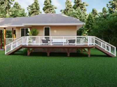 Modern Raised Deck and Backyard Patio Residential 3D Model Free 3D model