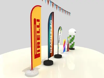 Beach Flag Roll up Banner Balloon Set 3D model