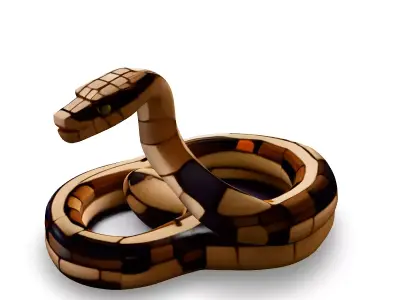 Wooden Segmented Snake Sculpture Low-poly 3D model