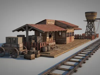 Tucson City Vintage Western Train Station 3D model