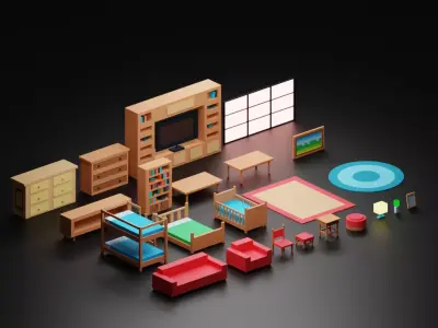 Furniture Asset Pack Free low-poly 3D model