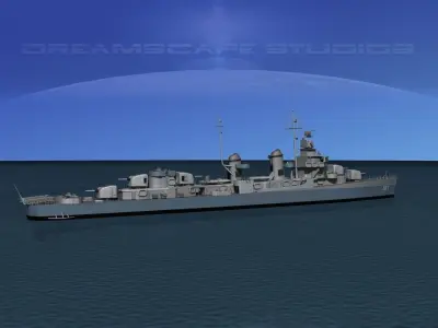 Fletcher Class Destroyer DD-581 USS Charrett 3D model