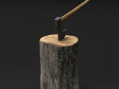 Axes - Game ready axe on tree stump Free 3D print model