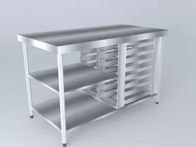 Kit stainless steel kitchen table with shelves Free 3D model
