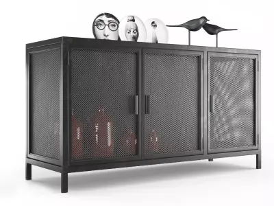 Lattice Door Sideboard with decor 3D model
