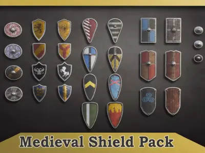 Medieval Shield Pack Low-poly 3D model