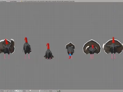 Turkey in low polygons Low-poly 3D model