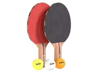 Table tennis paddles red with balls Low-poly 3D model