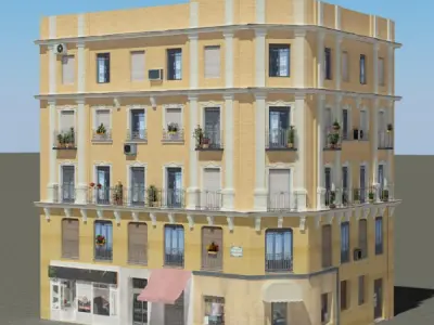 Building with windows and balconies Low-poly 3D model