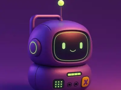 Cute Purple Robot 3D Model LowPoly Glowing Eyes Neon Design Low-poly 3D model