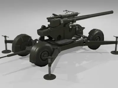  QF 3-7 inch heavy anti-aircraft gun Low-poly 3D model