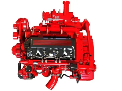 Red Heavy Duty Diesel Engine 3D Model 3D model