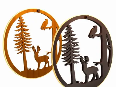 Deer Tree And Bird Silhouette Low-poly 3D model