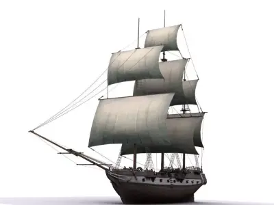 Warship brig Low-poly 3D model