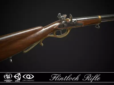Flintlock Rifle 01 Classic Low-poly 3D model
