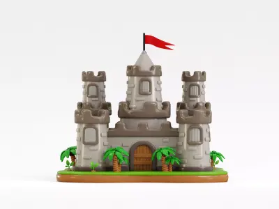 Cartoon Kingdom castle with tower Low-poly 3D model