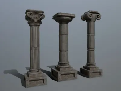 Pillar Set three columns Low-poly 3D model