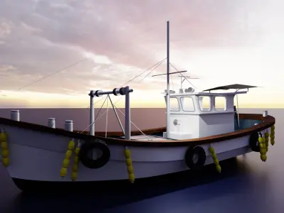 Old Korean Southern Coastal Fishing Boat Vintage Wooden Vessel 3D model