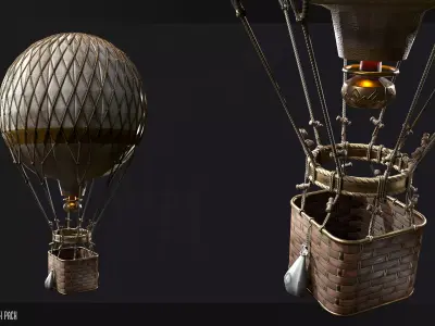 Steampunk Air Balloon Model Game Ready Kitbash Textured Low-poly 3D model
