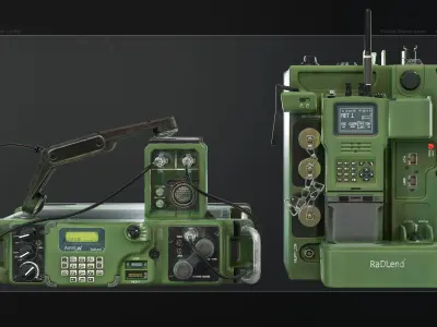 Military radio transmitter walkie talkie Low-poly 3D model