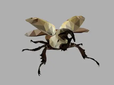 Rhinoceros Bark Beetle Low Polygon Art Insect Low-poly 3D model
