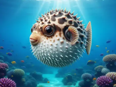 Realistic Pufferfish 3D Spiky Ocean Fish Expressive Eyes Low-poly 3D model