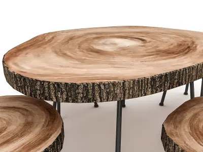 Wood Table Chair Furniture 02 Low-poly 3D model