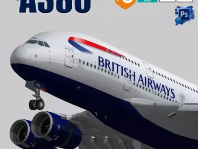 Airbus 380-8 British Airways livery Low-poly 3D model