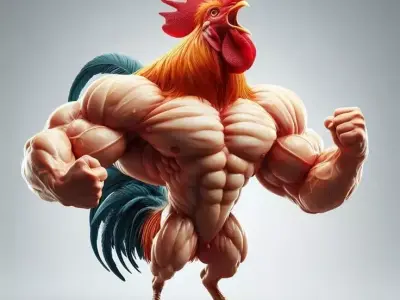 Muscular Rooster 3D Model Flexing Pose Vibrant Feathers Low-poly 3D model