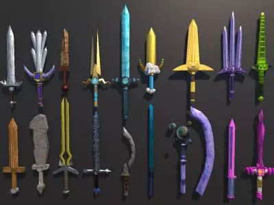 18 swords for browser games Low-poly 3D model
